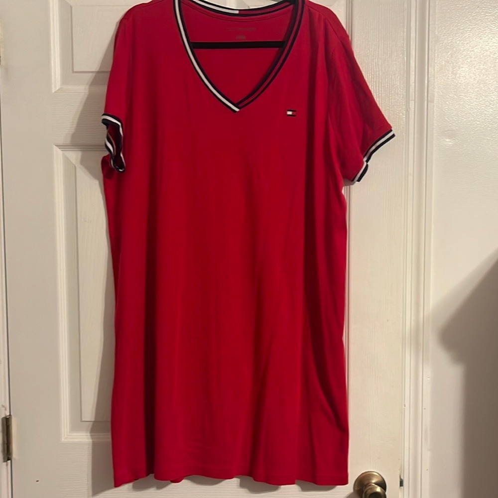 Tommy Hilfiger Women's Red 100% Cotton Knit Tee Shirt Dress Size 1X